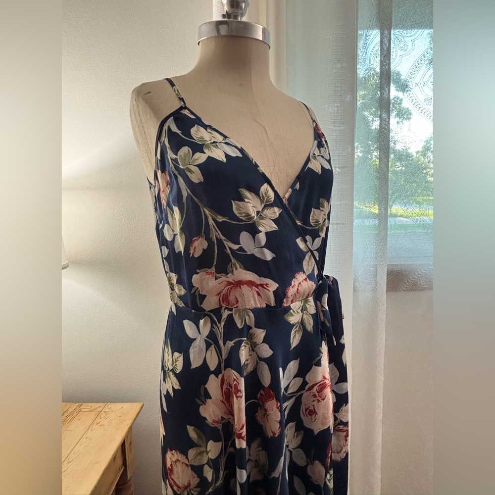 Blue Floral Faux-Wrap Dress, Medium, NWOT